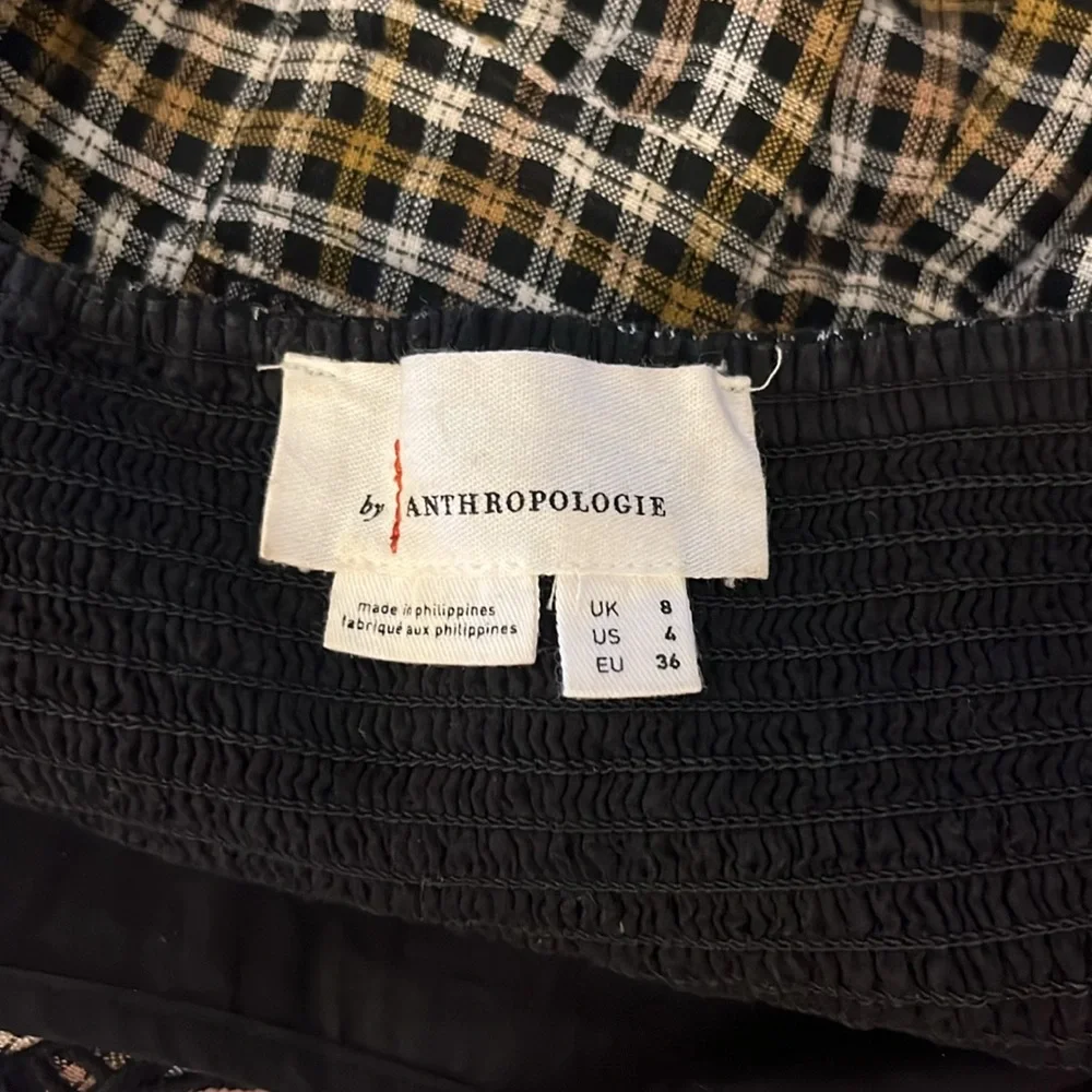 Anthropologie Women’s Embroidered Plaid Pleated Wide Leg Flowy Jumpsuit 4